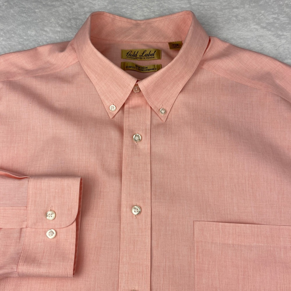 Roundtree & Yorke Gold Label Salmon Dress Shirt Mens 2XB Non-Iron Cotton LS